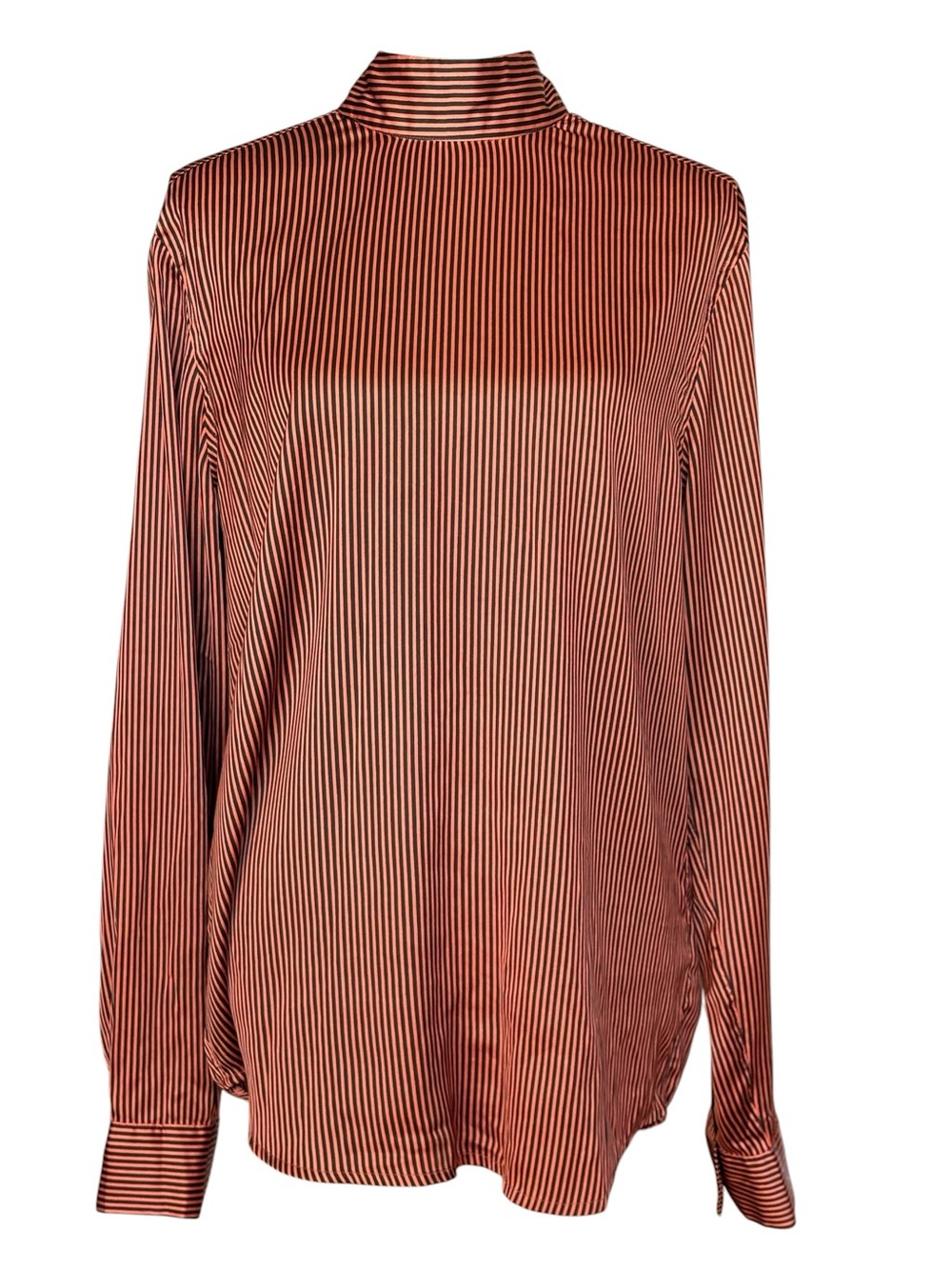 ASOS DESIGN Women's Orange Black Striped Mock Neck Long Sleeve Blouse Top M